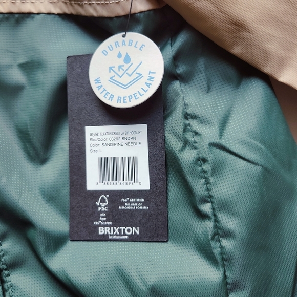 Brixton Men's Claxton Crest Full Zip,Water Resistant,Hooded,Windbreaker Jacket L - Picture 11 of 14